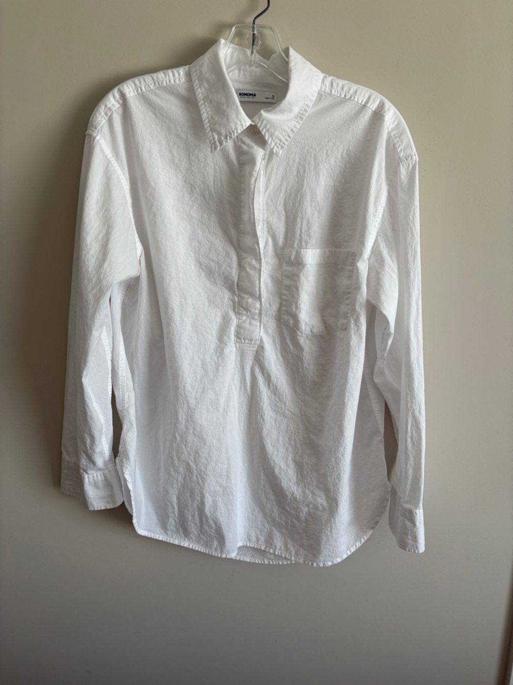 Sonoma White Casual Women's Long-Sleeve with quarter Button Down Shirt